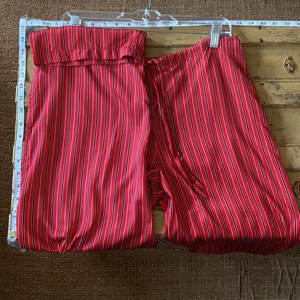 RALPH LAUREN CHAPS RED STRIPE SILKY LS BUTTON DOWN TOP DRAWSTRING PJ PANTS SET M - Picture 16 of 17